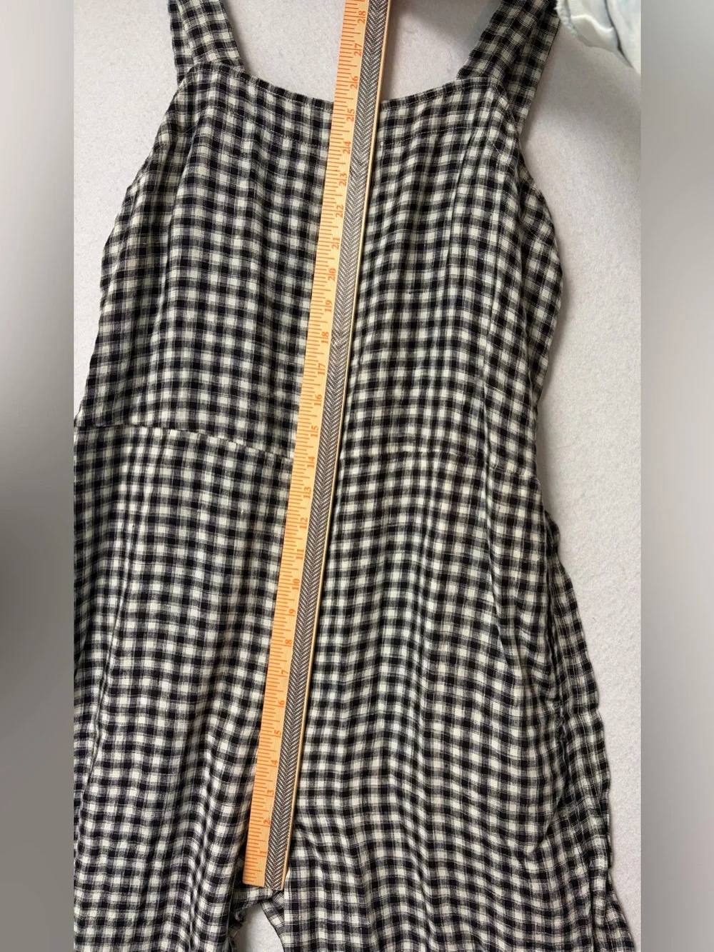 Title: Quince 100% European Linen Square Neck Gingham Jumpsuit  Size Medium